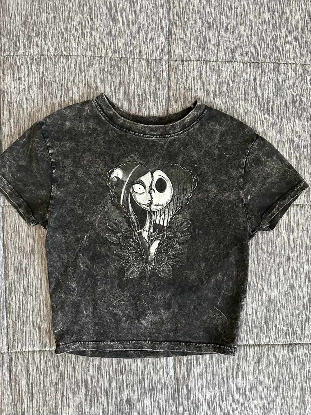 Disney Nightmare Before Christmas Jack & Sally Mineral Wash Graphic Cropped Baby